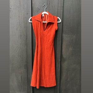 burnt orange lapel butterfly collar v-neck dress
